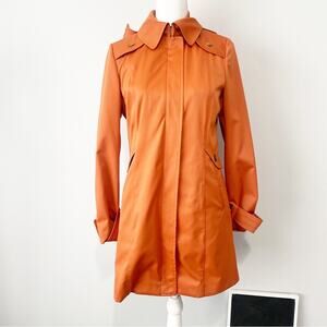 Cole Haan rust orange wool lined anorak rain jacket hood new size 2